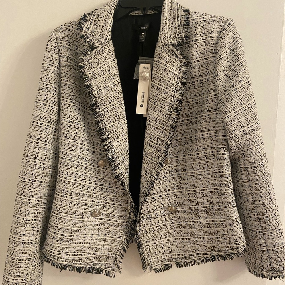 Aqua Fringed Tweed Blazer - new size M